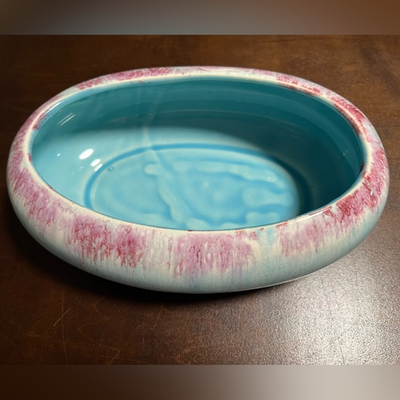 Vintage Robinson Ransbottom Blue/Pink Oval Planter Roseville MCM Drip - Picture 3 of 8